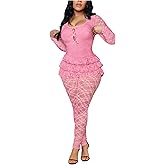 Women's Jumpsuits Dressy Lace Cutout Bow Front Ruffled Trim Floral Lace One Piece Party Club Jumpsuits Outfits