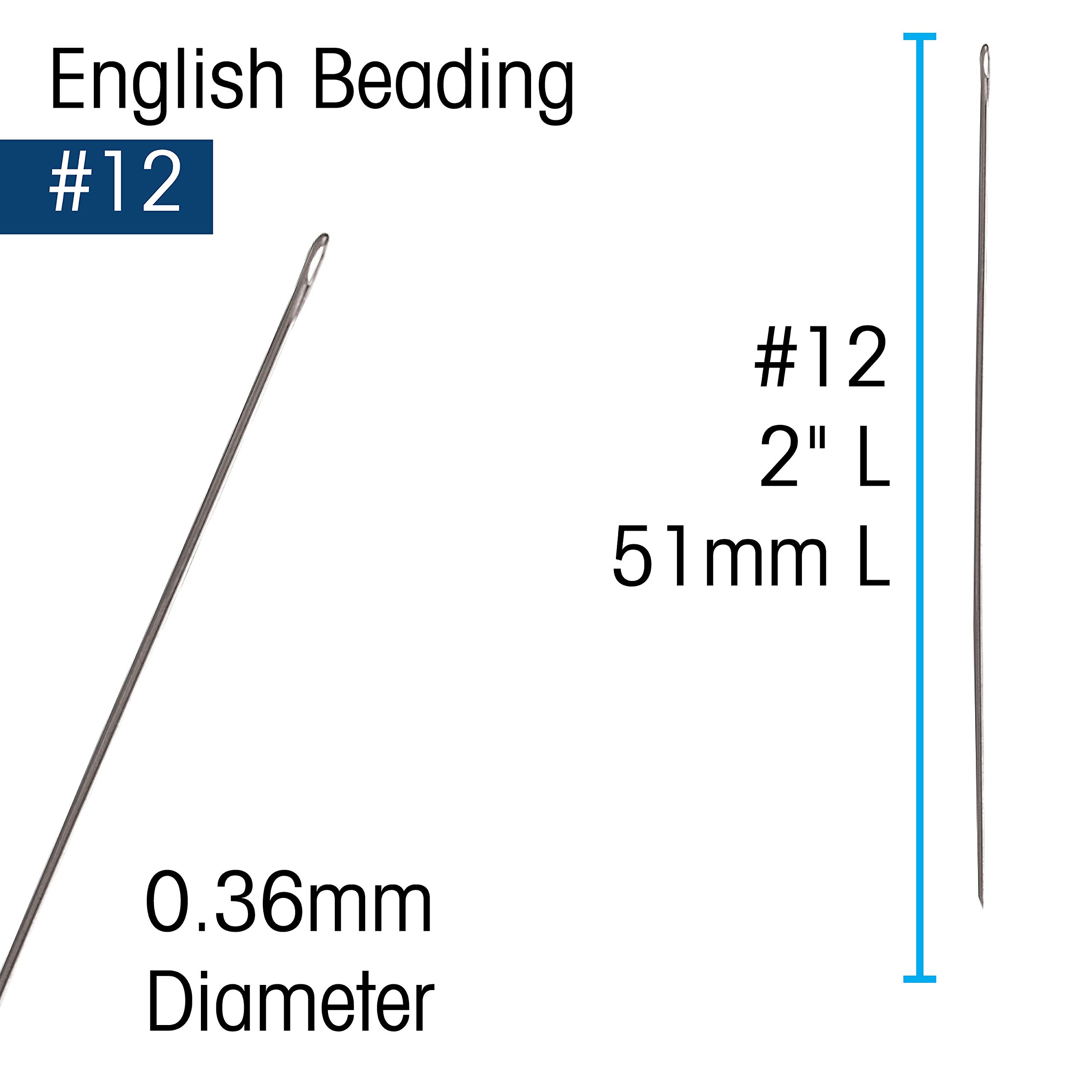 The Beadsmith English Beading Needles, Size 12, 4 Needles per Card, Made in England, Use for Loom Weaving Beadwork, Off-Loom Stitching and Jewelry Making with Seed Beads
