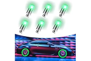 QBOONPT 6PCS LED Car Tire Valve Light, Waterproof Shock Sensor Flash Light, Cool Modified Night Light Tire Valve Cover, Universal Wheel Decoration Accessory for Car Motorcycle Bike(Green)