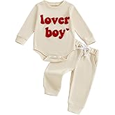 Ursobutegl Newborn Baby Boy Valentine's Day Outfit Lover Boy Embroidery Romper Bodysuit Jumpsuit Pants Set Infant Clothes