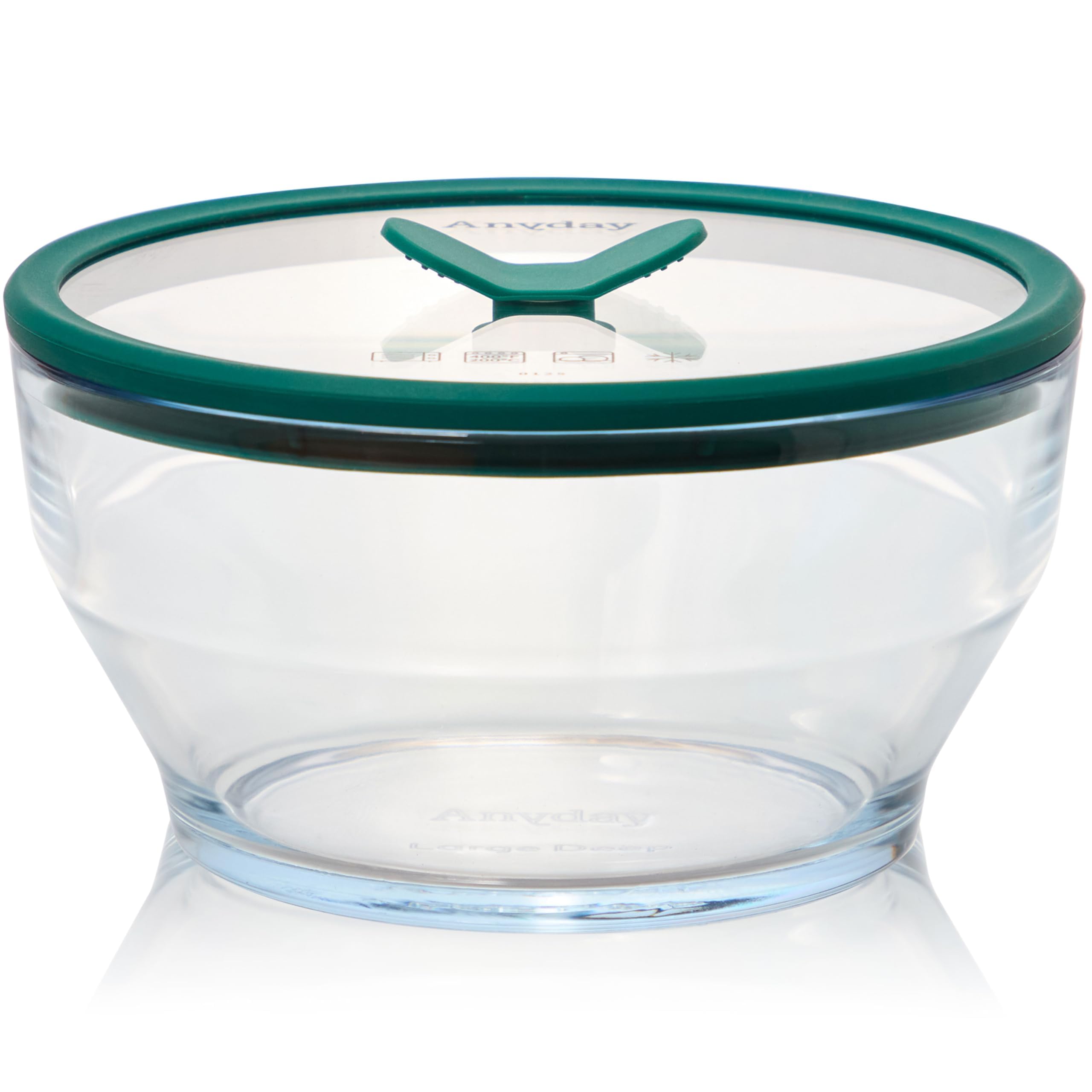Photo 1 of Anyday 8-Cup Glass Food Storage with Glass Lid, Round Deep Dish | Plastic-Free Meal Prep & Microwave Cookware | Stackable Airtight Storage Container with Vented Lid for Microwave-Safe Reheating
