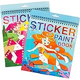 AEAHALY 2 Pack Paint by Sticker Kids Crafts for Kids Ages 4-8 Sticker by Number for Boys and Girls Birthday Gifts Party Favor, Travel Activity Book Set for Learning (Princess+Mermaid)