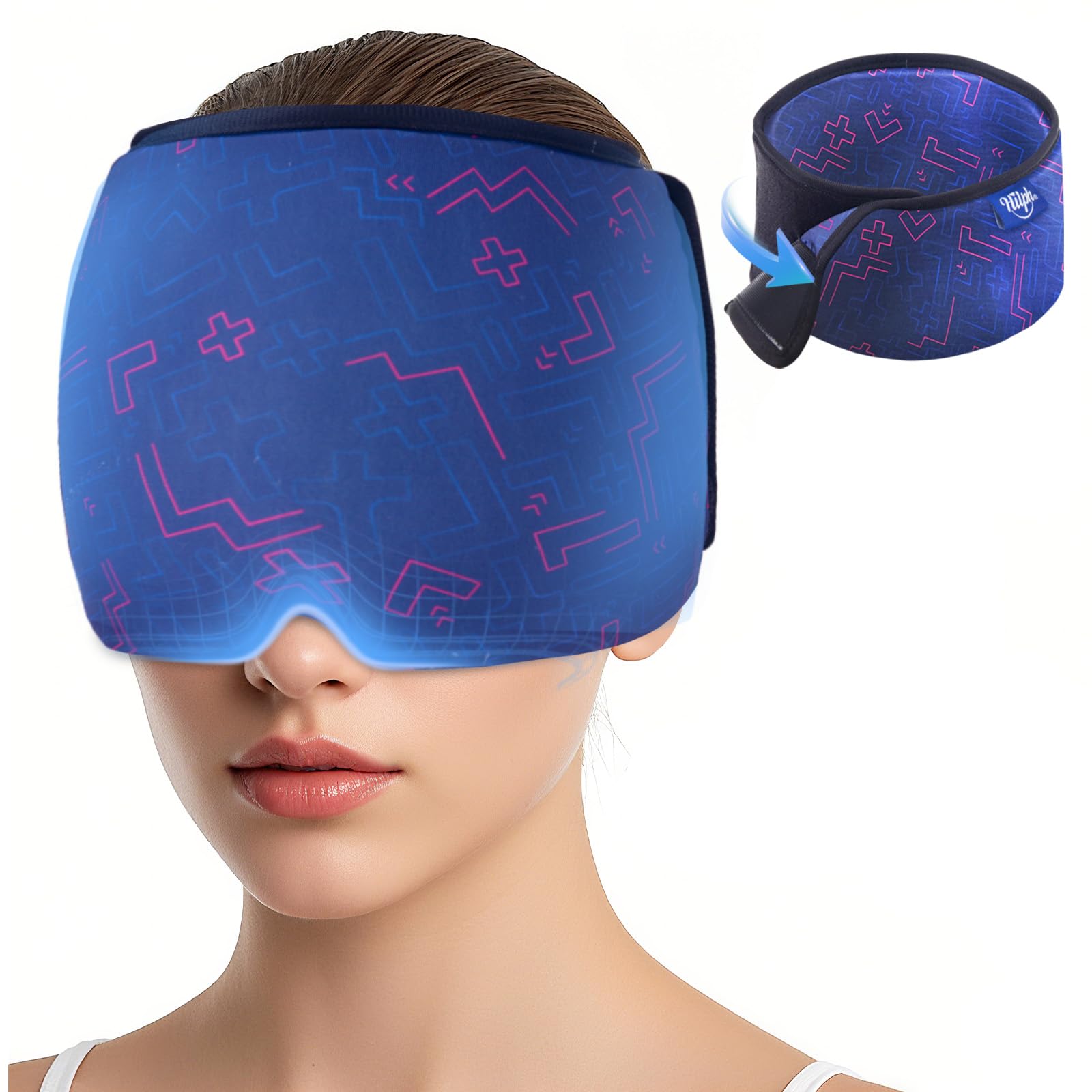 Hilph Migraine Relief Cap - Reusable Wearable Ice Pack Head Wrap - Adjustable Cold Therapy Headache Hat for Tension Headache, Sinus Pressure, Hangover & Puffy Eyes - Blue