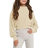 Haloumoning Girls Knit Pullover Sweaters Mock Neck Long Lantern Sleeve Jumper Tops 5-14 Years