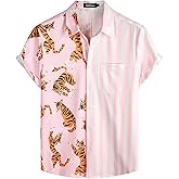 VATPAVE Mens Hawaiian Flamingo Shirts Casual Tropical Short Sleeve Button Down Shirt Summer Beach Shirts