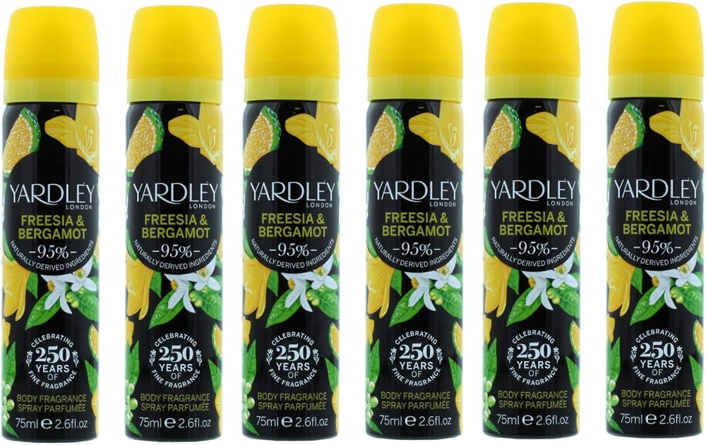 Yardley London Freesia Bergamot Deodorising Body Spray 75ml 6 Pack