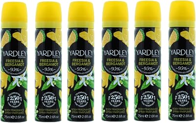 Yardley London Freesia Bergamot Deodorising Body Spray 75ml 6 Pack