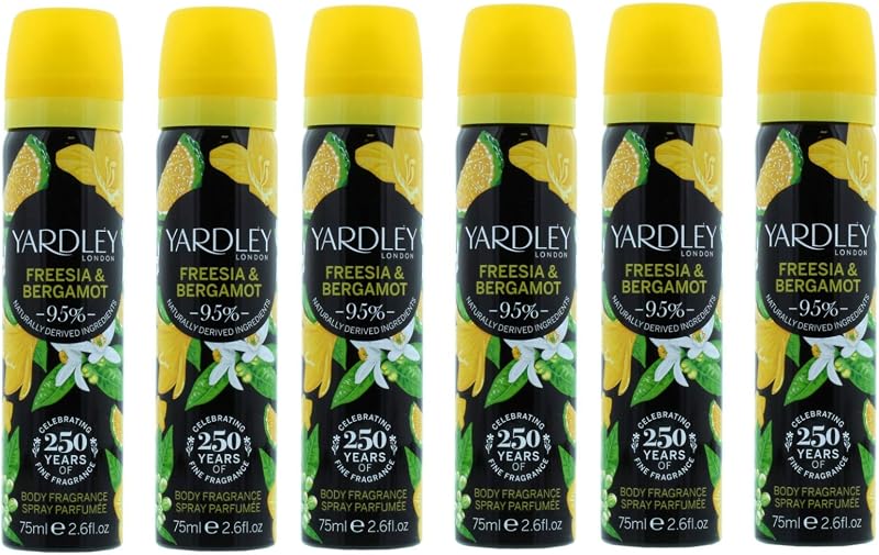 Yardley London Freesia Bergamot Deodorising Body Spray 75ml 6 Pack