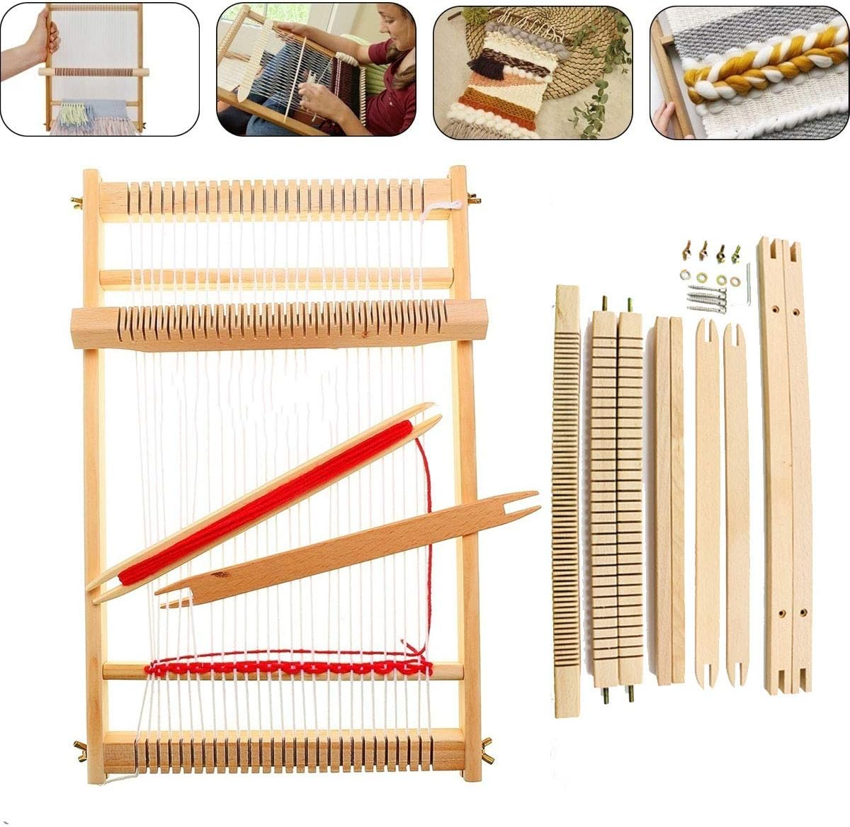 SKC Weaving Loom Kit, Wooden Handknitted Machine and Craft Weaving