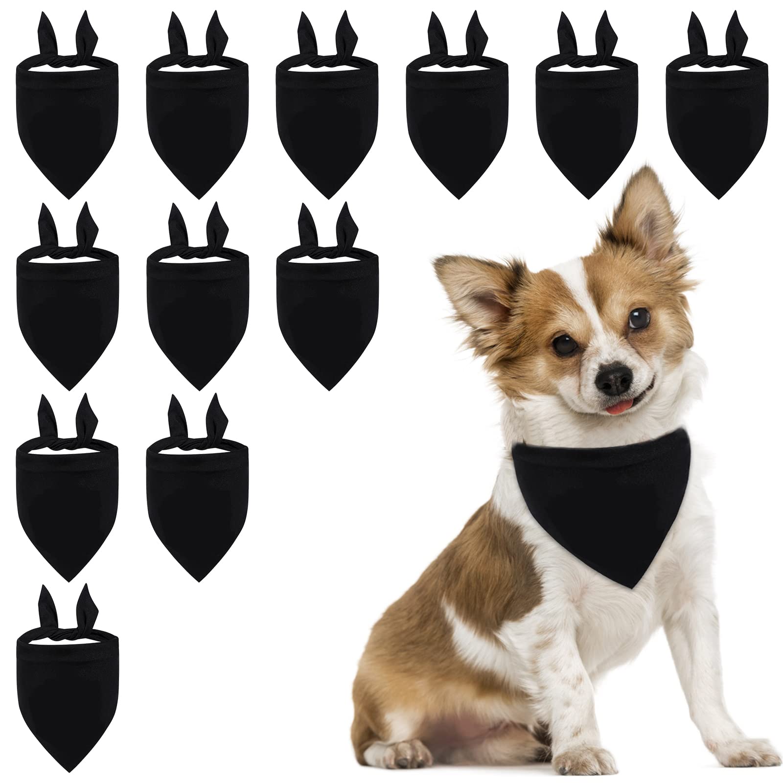 HACRAHO Blank Dog Bandana, 12 PCS Triangle Scarf Bib Pet Bandana Adjustable DIY Dog Scarf for Small Medium Dogs and Cats, Black