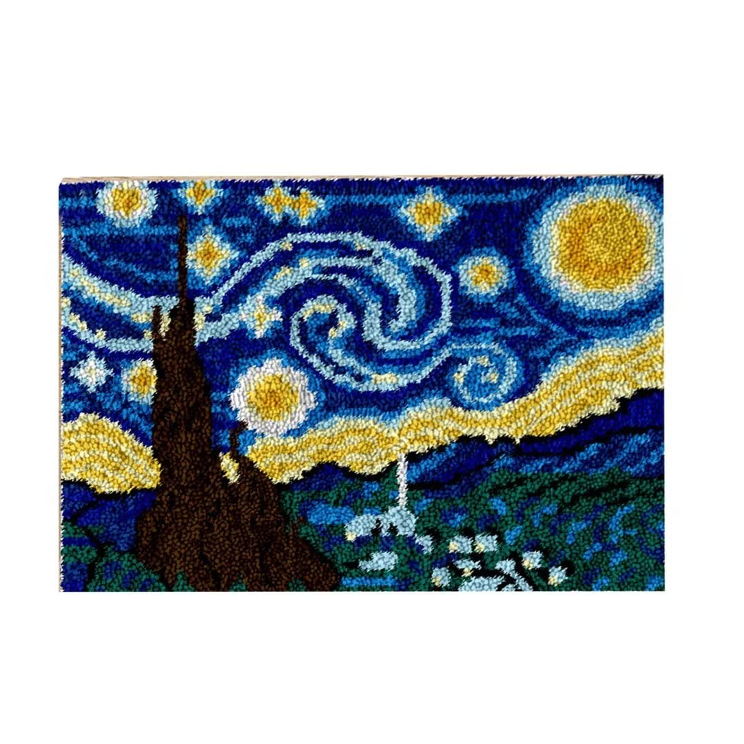 ROCKY&CHAO Latch Hook Kits for Kids and Adults, DIY Latch Hook Rug Kit, Cross Stitch Rug Making Kit, Carpet Making Crochet Kits Embroidery Kits Needlework Crafts for Home Decor, 50X38CM, Starry Sky
