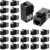 VCE CAT6A Keystone Coupler (25Pack), UL-Listed Slim RJ45 Keystone Jack Module Female-to-Female, Black Network Extender for Pa