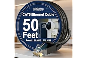 Cat 6 Ethernet Cable 50ft, Indoor&Outdoor, High Speed 10Gbps Round Internet Network Cable, Pure Copper Ethernet Patch Cable S
