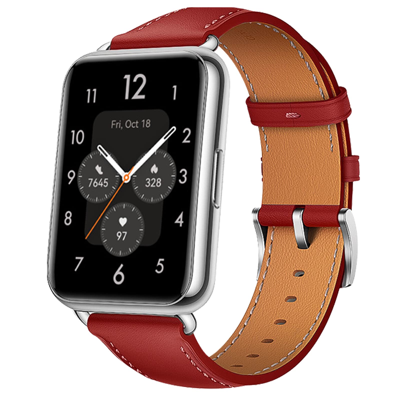 Miimall Compatible for Huawei Watch Fit 2 Leather Strap, Genuine Leather Adjustable Band with Stainless Steel Buckle, Replacement Bracelet Strap for Huawei Watch Fit 6-Red