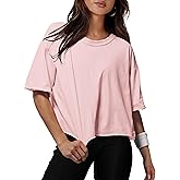 XIEERDUO Cotton Tshirts for Women Drop Shoulder Round Neck Oversized Crop Tops Workout Tops Tees