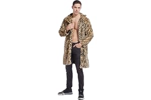 UMREN Mens Warm Leopard Faux Fur Coats Jacket Long Luxury Overwear Parka Cardigans