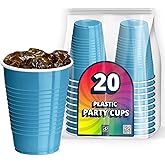 DecorRack 20 Party Cups 12 oz Disposable Plastic Cups for Birthday Party Bachelorette Camping Indoor Outdoor Events Beverage Drinking Cups (Turquoise, 20)