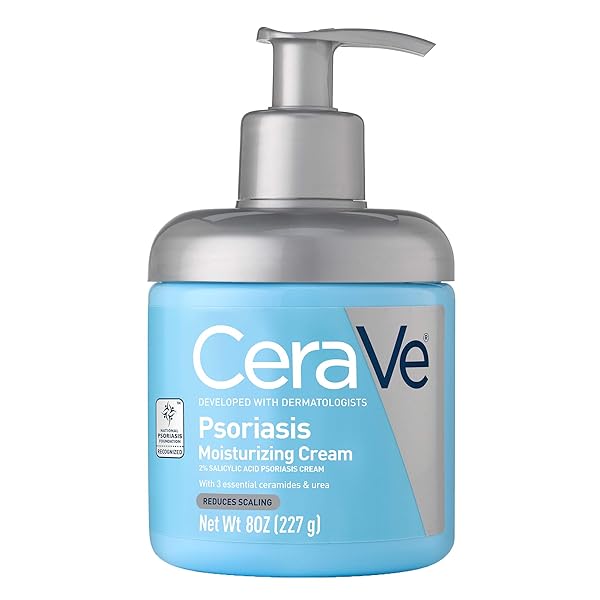 CERAVE MOISTURIZING CREAM FOR PSORIASIS TREATMENT, WITH SALICYLIC ACID FOR DRY SKIN ITCH RELIEF & UREA FOR MOISTURIZING, FRAGRANCE FREE & ALLERGY TESTED, 8 OZ
