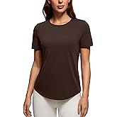 CRZ YOGA Pima Cotton Crewneck T-Shirts for Women - Workout Casual Yoga Athletic Short Sleeve Shirts Soft Crewneck Hip Tops