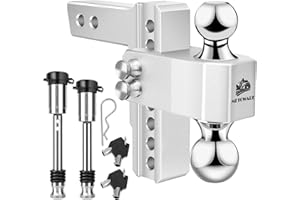 METOWARE Adjustable Trailer Hitch - Aluminum Tow Hitch Fits 2-Inch Receiver - Heavy Duty Drop Hitch with 6-Inch Drop/Rise for Truck (14,000 LBS GTW), Double Stainless Steel Locks & Hitch Pin (Black)