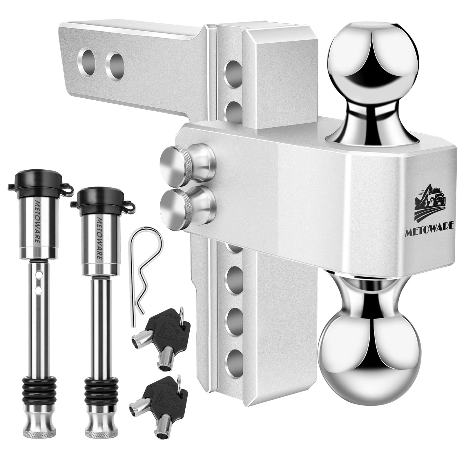 Photo 1 of METOWARE Adjustable Trailer Hitch - Aluminum Tow Hitch Fits 2-Inch Receiver - Heavy Duty Drop Hitch with 6-Inch Drop/Rise for Truck (14,000 LBS GTW), Double Stainless Steel Locks & Hitch Pin (Black)