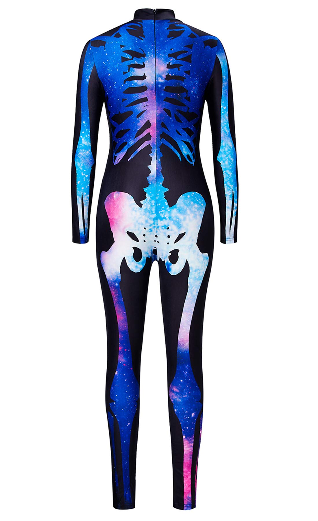 RAISEVERN 3D Galaxy Starry Snazzy Zombie Hallowmas Skull Costume Novelty Cosplay Zip Up Onesies Skeleton Bodysuit Outfit Catsuit Romper Glow in The Dark