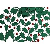 Holly Berry Die Cuts - Scrapbooking Embellishments - Confetti - (Set of 105 Holly Leaf Pairs and 325 Red Berry pieces)