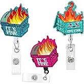 3-Piece Dumpster Fire Desk Accessories - Funny Badge Reel Id Name Holder Medicine Bottle Reels with Clip and Retractable Cord for Nurse Office