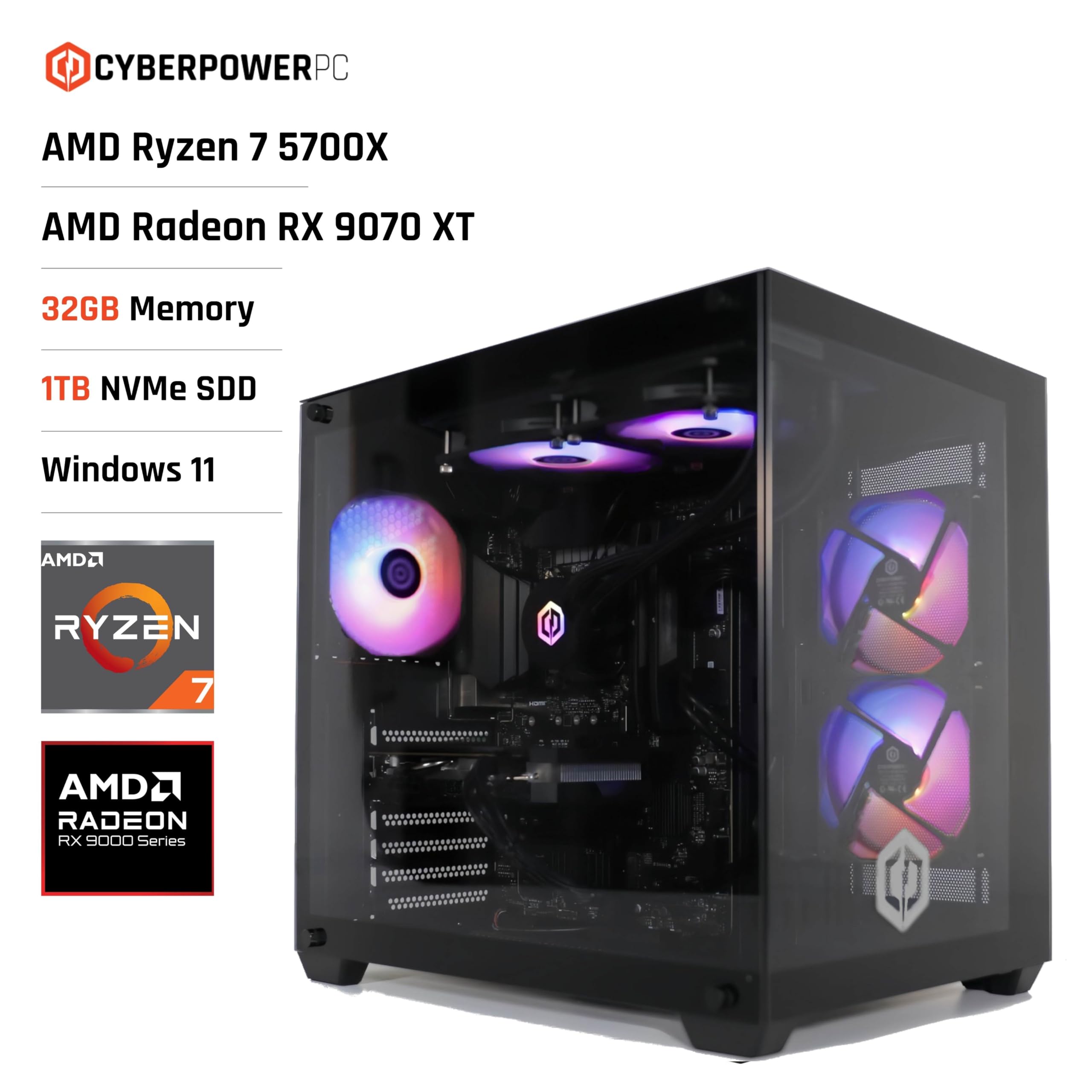 Cyberpowerpc Luxe Gaming Pc Uk - Internal Component Layout Showing Rx 9070 Xt Graphics Card And Cable Management