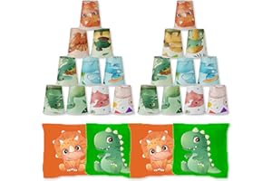 QICI Dinosaur Bean Bag Toss Game for Kids Dinosaur Birthday Party Game Dinosaur Stacking Cups Dinosaur Toss Game for Dinosaur Party Supplies Dinosaur Carnival Game