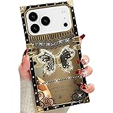Changjia Glitter Kickstand Case for iPhone 17 Pro,Cute Luxury Bling Sparkly Diamond Butterfly with Foldable Stand Elegant Mirror Back Shockproof Women Girl Protective Case for iPhone 17 Pro 6.3",Black