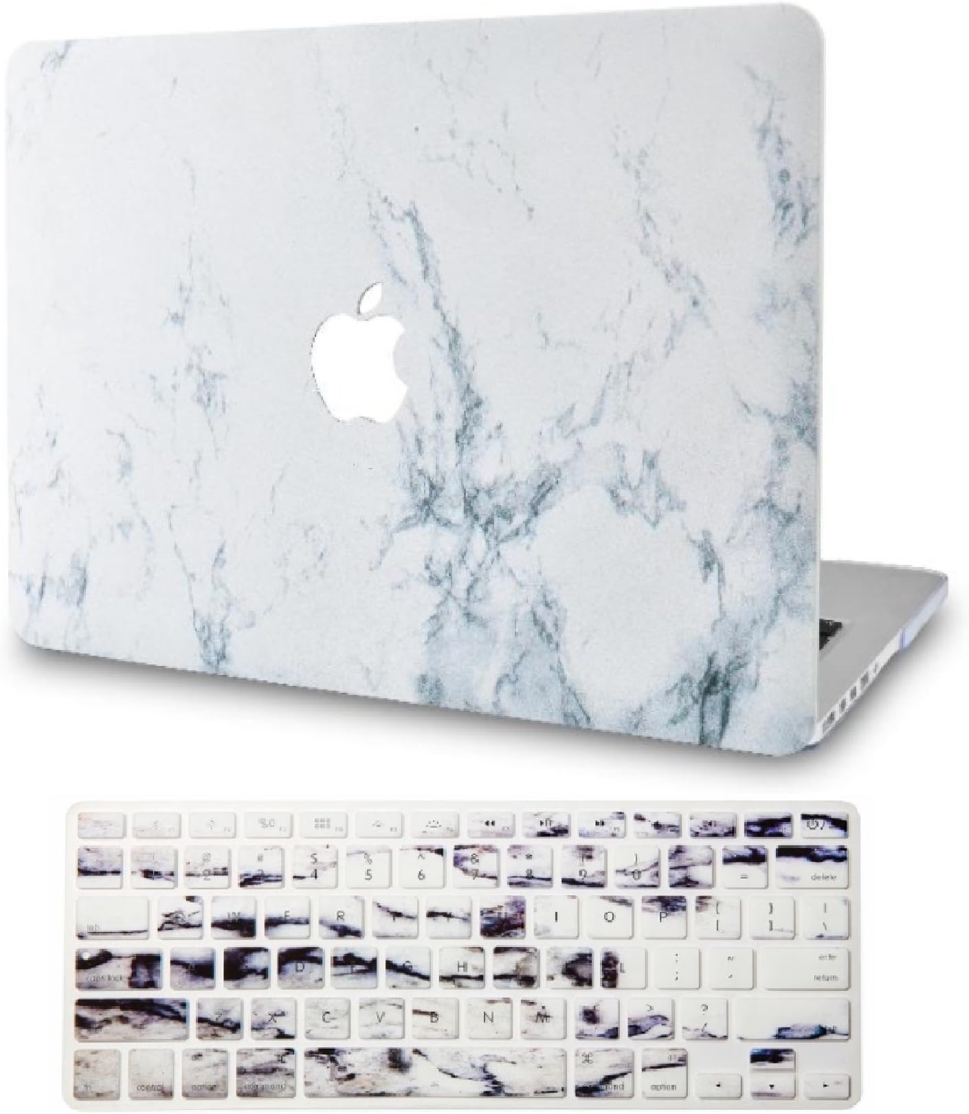 KECC MacBook Air 13 Inch Case w/ UK Keyboard Cover Plastic Hard Shell A1466/A1369 (White Marble)