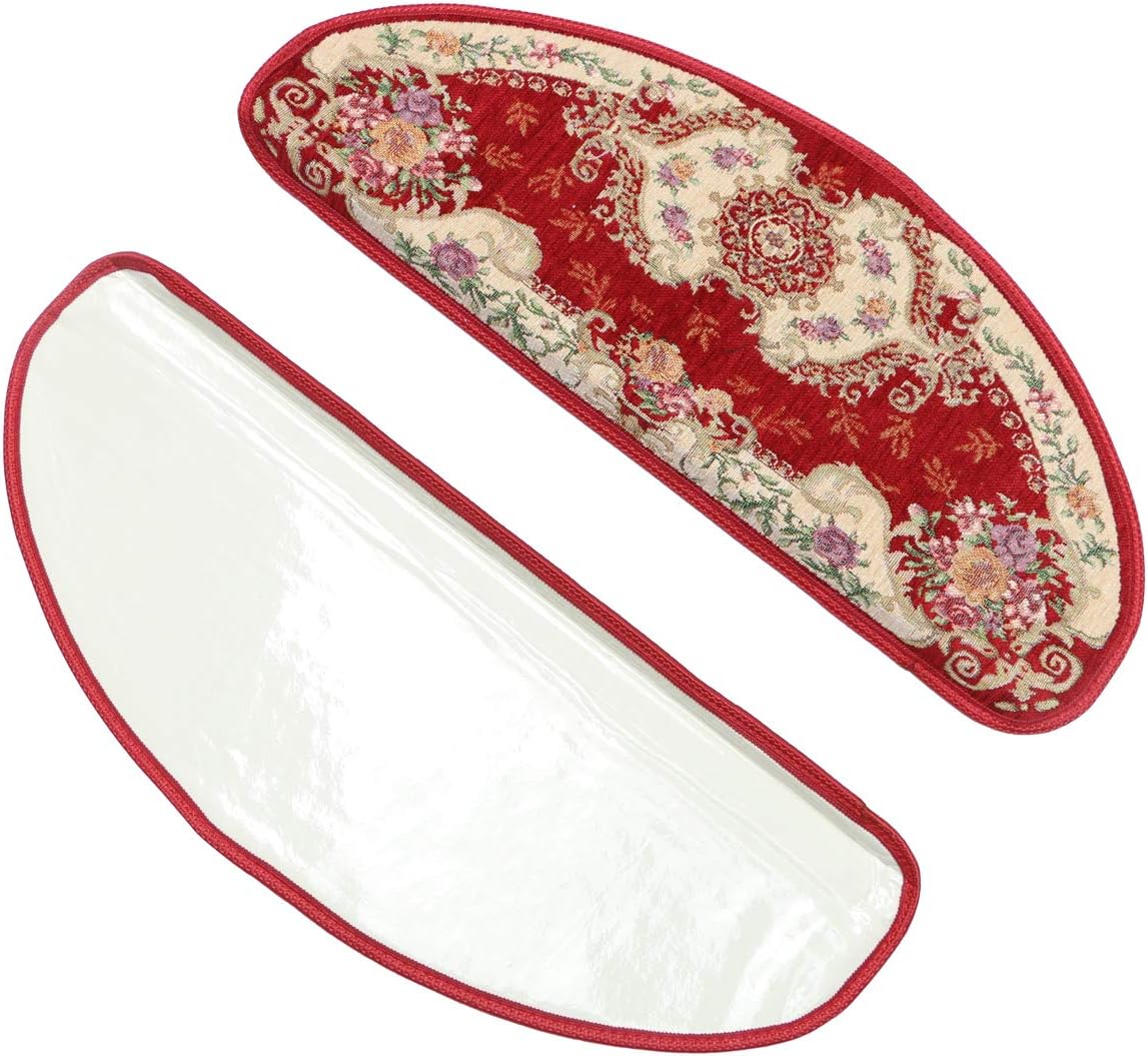 KEYAMA Acrylic Set of 7 Indoor Floral/Flowers Bullnose Carpet Stair treads Free Tape Non-Slip Stair Carpet Treads Carpet Staircase Decorative Area Rugs 9" W x 25" L Red 165