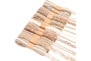 KIMOBER 12 Rolls Jute Craft Ribbons Natural Burlap Lace Ribbon Trim 24 Yards Rustic Boho Vintage Craft Assorted for Gift Wrap