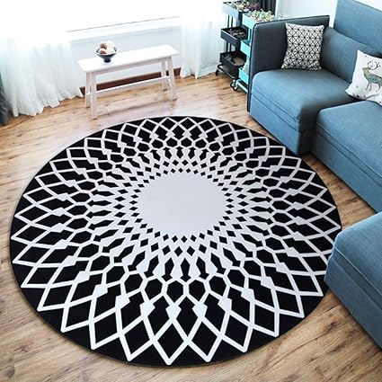 Leoie Modern Simple Round Carpet Rug Door Mat Living Room Bedroom Anti-Slip Floor Rug Mat Home Decoration 03 80CM Diameter