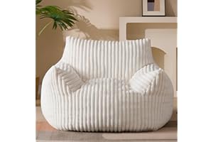 GERICCO Giant Plush Bean Bag Chair for Adults with Armrests - Oversized Comfy Beige Beanbag Lounge Lazy Floor Sofa Accent Chair for Living Room, Bedroom & Dorm, Cozy Fluffy Single Cloud Mini Couch
