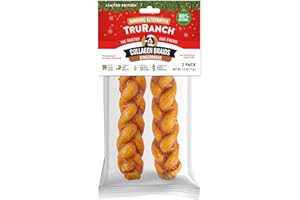 TRURANCH Gingerbread Collagen Braids - 1 Bag, 2 Count, Limited Edition Holiday Stocking Stuffer, Rawhide Free, 50% Protein, Healthy Limited Ingredients Dog Chew, for Small, Medium and Large Dogs