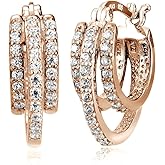 Sterling Silver Cubic Zirconia Triple Row Fashion Hoop Earrings