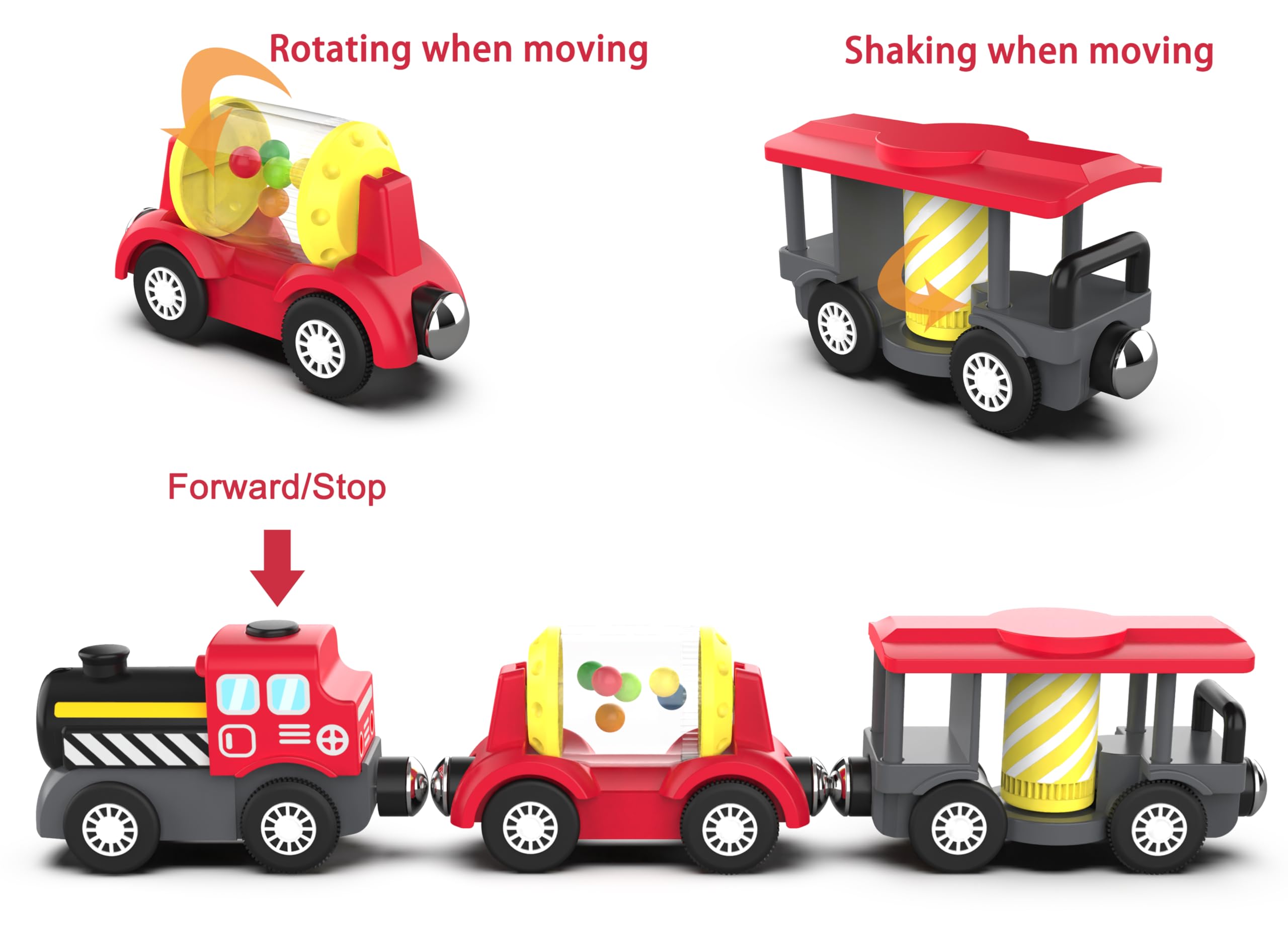 Wooden Train Track Accessories Battery Operated Locomotive Train, Magnetic Train Toy for Toddler Track Set, Powerful Engine Celebrates Train Fits All Major Brands Train Set