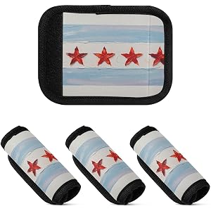 4 Pcs Luggage Handle Wraps Oil Painting Flag Chicago Anti-Slip Suitcase Tag Identifier for Travel Accessories Bag