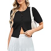 Women Short Sleeve Cardigan Sweater Summer Slim Fitted Button Down Shirt Ruffle Front Y2k Crop Top