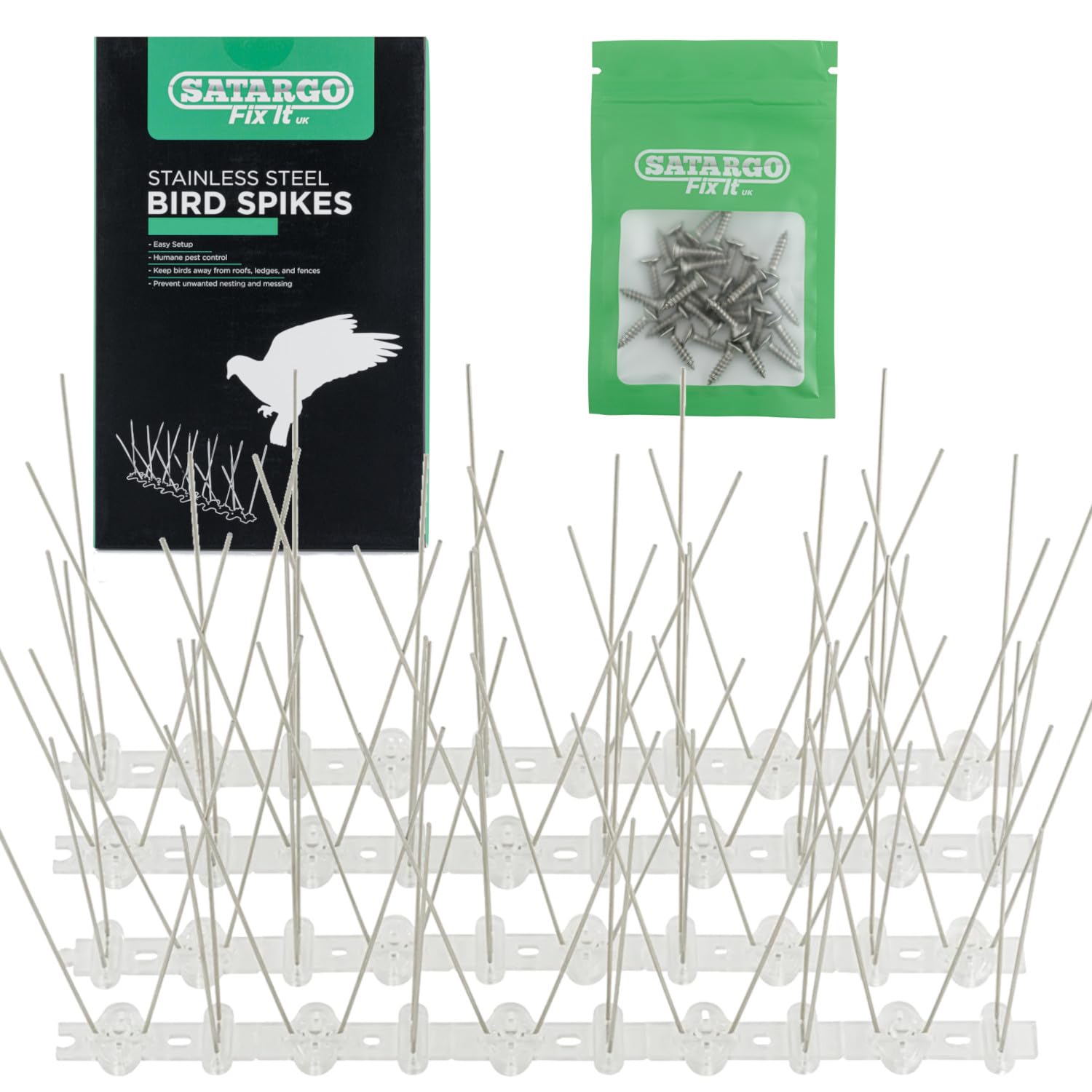 Satargo Bird Spikes Stainless Steel Pigeon Spikes Bird Deterrent for Roofs and Windows, Fence Spikes for Anti Crows, Seagulls and Small Birds Repellent 2.5m