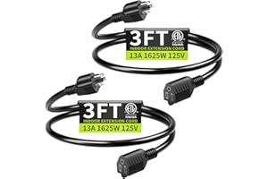 SEEKLYZE 16/3 Black 3FT (2Pack) Extension Cord Indoor, Short Extension Cord for Laptops, Coffee Makers, Office Home Appliances, 3 Prong Small Resistant Cable Flexible, 13A 125V 1625W ETL Listed