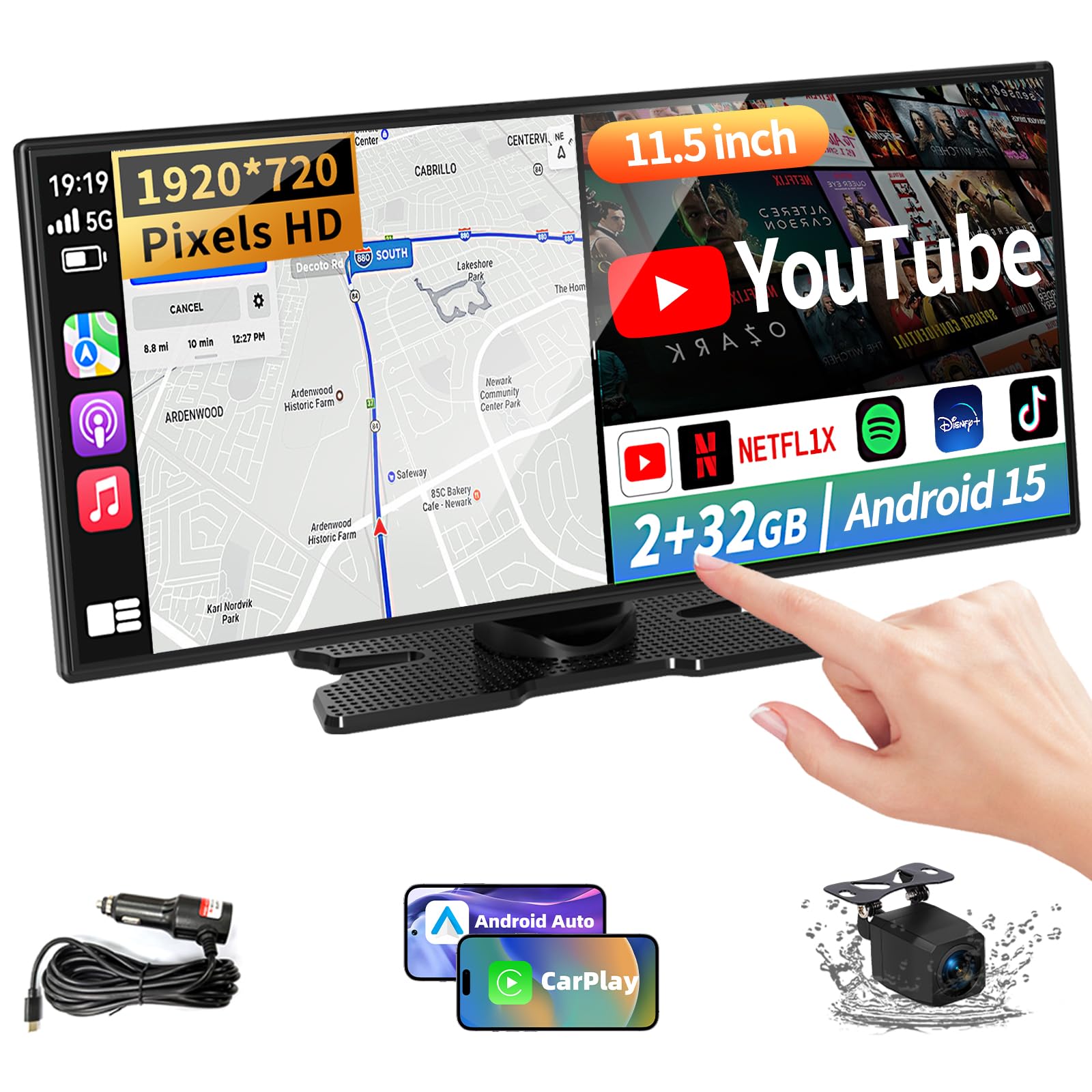 Photo 1 of Largest 11.5 inch Wireless CarPlay Screen for Car,Built-in N-etflix/YouTube/TikTok and other apps,A-pple CarPlay & Android Auto screen with1080P Backup Camera/Navigation/Voice Control,for All Vehicles