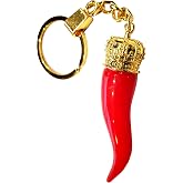 Italian Red Horn with Gold Chain Keychain &ndash; Keys &amp; Fobs Great Chili Pepper Charm Rear View Mirror Good Luck