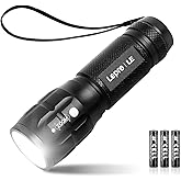 Lepro LED White Light Flashlight, High Lumens Waterproof Adjustable Focus | Small, lightweight. For outdoor, camping, emergency, tactical use. AAA batteries included. Adjustable zoom focus.