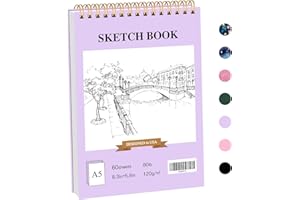 Stilip 5.5" x 8.5"Sketch Book,1-Pack 60-Sheets(80lb/120gsm),Top Spiral Bound Sketch Pad,Acid Free Art Sketchbook Artistic Drawing Pad for Beginners Artists-Light Purple