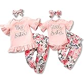 Newborn Baby Girl Clothes Big Sister Little Sister Matching Outfits Infant Romper Floral Pants Toddler Girls 3Pcs