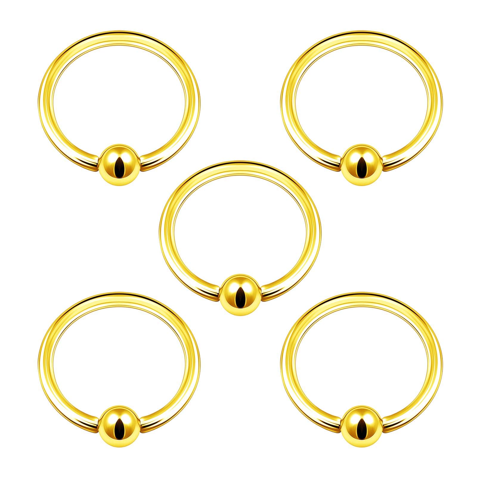 BanaVega 5PCS Anodized Captive Bead Hoop Earrings 14g 1/2 12mm 4mm Ball Tragus Nose Septum Earrings Eyebrow Piercing JJewellery 5072