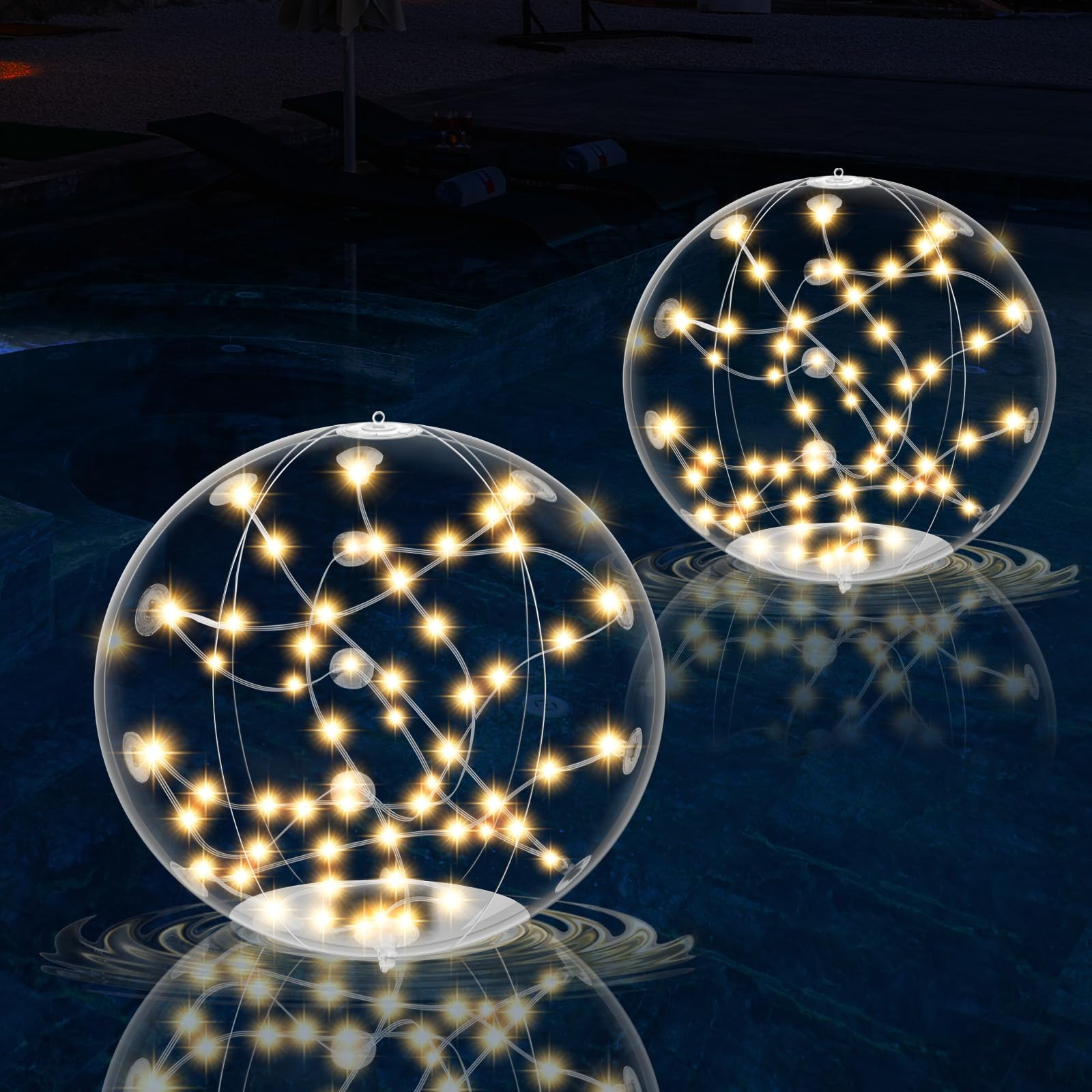 Photo 1 of 2 Pack Outdoor Solar Pool Lights, 14.5" Floating LED Light Up Balls with Remote, 3000K Warm Glow, Dimmable & Auto On at Dusk, IP68 Waterproof, 3 Modes – Perfect for Garden, Pool, Beach & Party